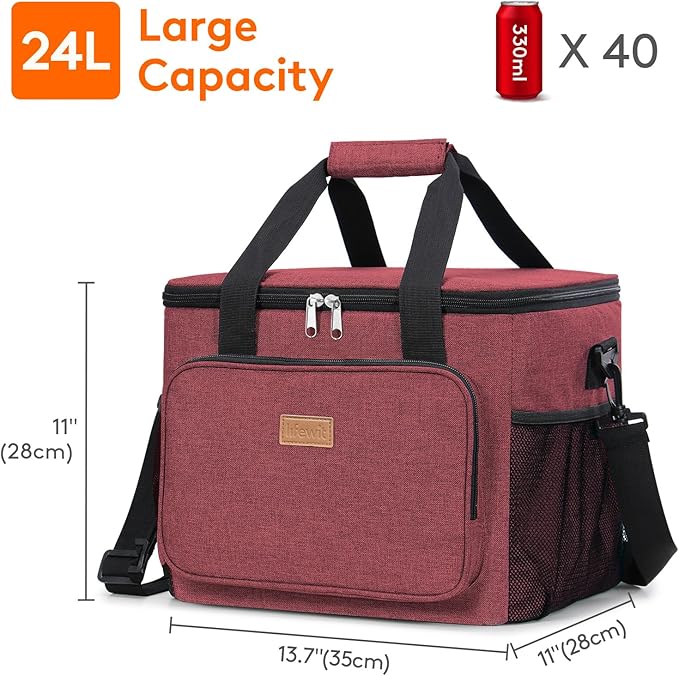 Lifewit Large Lunch Bag, Insulated Lunch Box, Soft Cooler Cooling Tote for Adult Men Women, Burgundy 40-Can (24L)