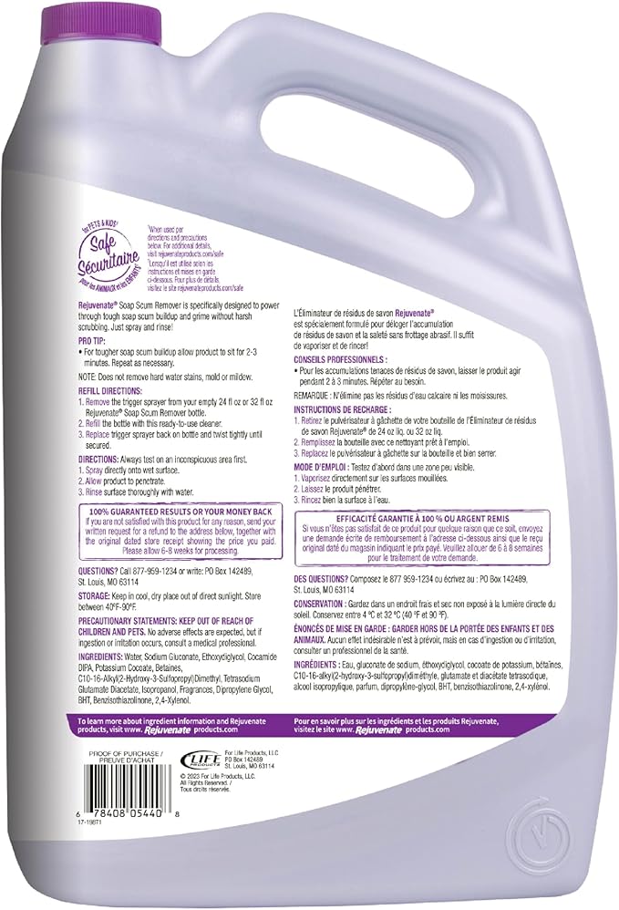Rejuvenate Soap Scum Remover Refill Easily Dissolves Soap Scum Without Scrubbing, 1 Gallon