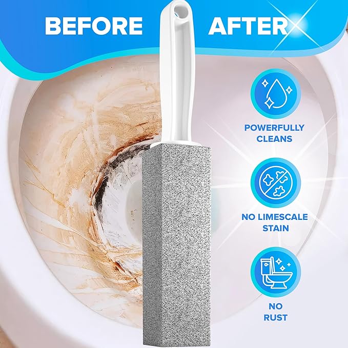 DISIWENE Pumice Cleaning Stone with Handle Toilet Bowl Cleaner Hard Water Ring Remover for Bath/Pool/Kitchen/Household Cleaning (4, 4 Pack with Handle)