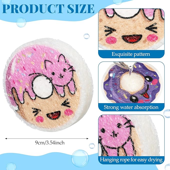 8 Pack Cute Kitchen Sponges Dish Set Compressed Non-Scratch Reusable Kitchen Cleaning Household Sponges for Dishes, Pans, Kitchen, Fruit, Plate, Bathroom(Donut)