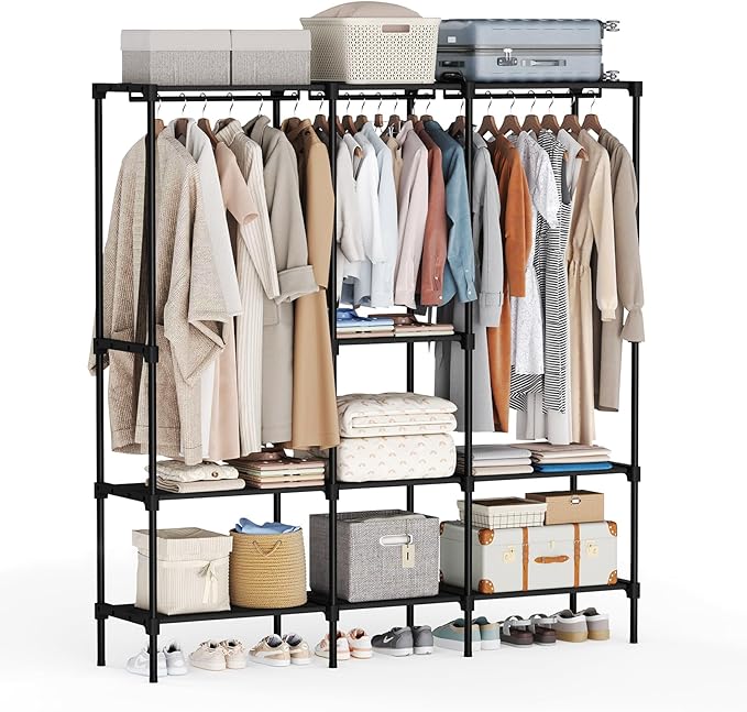 OLIXIS Portable Wardrobe Closet with Hanging Rods, 74.5 Inch Wide Portable Clothing Rack with Shelves, Heavy Duty Clothes Rack, Freestanding Closet Organizer