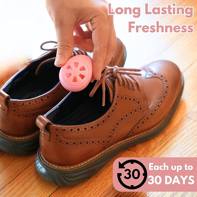 Air Jungles Shoe Deodorizer Balls 12 Ct, Honey Peach Scent, Odor Remover Balls for Sneakers, Gym Bags, Lockers, Closets, Hampers, and Drawers, Essential Oil Provides Natural Freshness