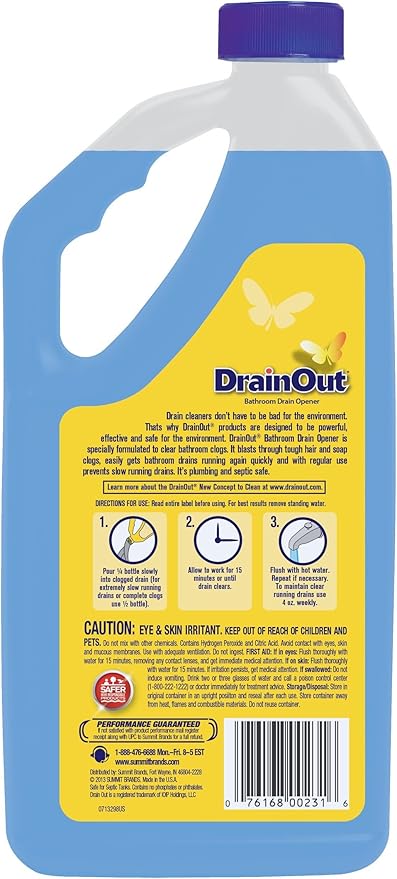 Drain OUT Bathroom Drain Cleaner, Hair & Soap Scum Clog Remover, Drain Opener, Toilet Clog Remover, 32 Ounce, blue