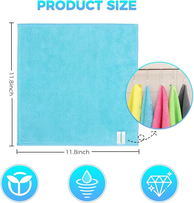 15pcs Microfiber Cleaning Cloth Lint Free, Absorbent, Streak Free, Non-Abrasive, Reusable and Washable，Cleaning Towels with 5 Color Assorted,11.5"X11.5"(Green/Blue/Yellow/Pink/Grey)