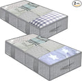 Onlyeasy Breathable Under Bed Storage Bags with 4 Reinforced Handles and Sturdy Side Wall, 2 Pack Eco-friendly Underbed Clothing Blankets Organizer with 2 Strong Zippers, Herringbone Grey, MXRUBBSS2P