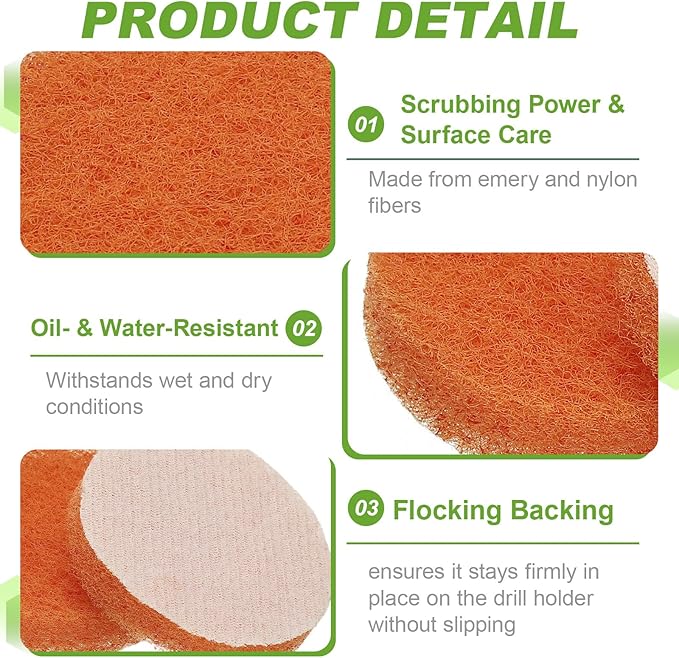 Power Scrub Pads, Scrubbing Pads 2000 Grits Scouring Discs - Fitting for (Home Kitchen Cleaning - Drill Attachment - Scrubber Replacement) 20 Pcs & 2 Inch & Orange