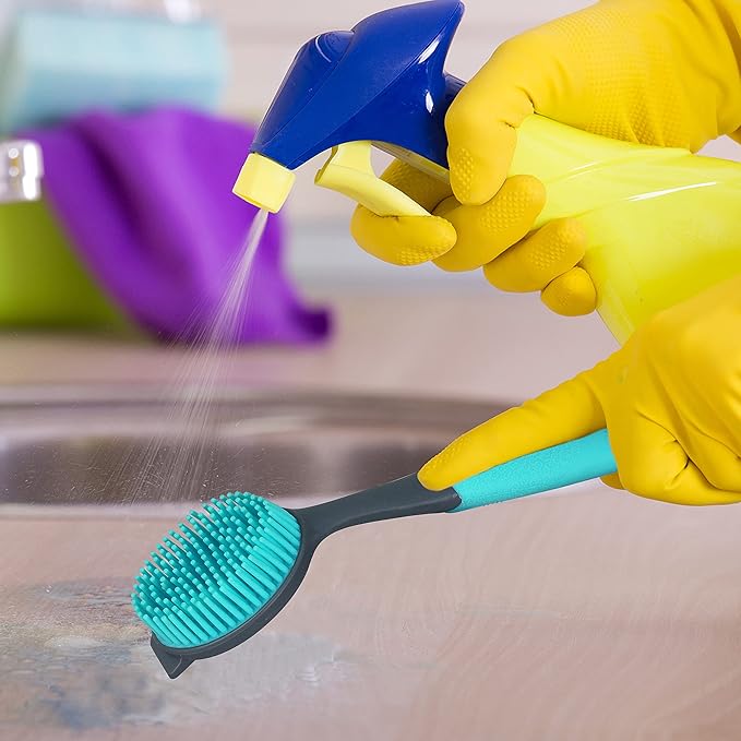 PHYEX 2-Pack Dish Brush with Handle, Kitchen Dish Scrubber Soft Dishwashing Brush for Cleaning Pots, Pan, Sink