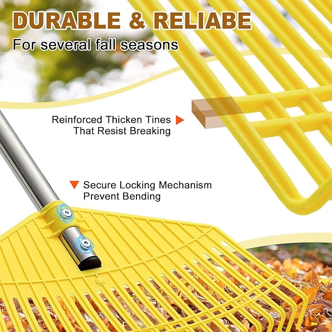 Garden Rake for Leaves - Extra Wide 17" Leaf Rake,Lightweight Long Handle for Women Seniors Kids Effortless Clean-Up,23 Non-Clog Flexible Tines for Lawn-Friendly,80” Adjustable Plastic Rakes for Yard
