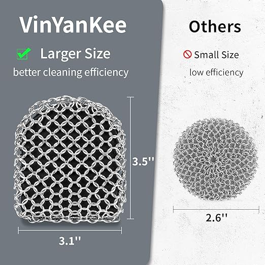 Cast Iron Scrubber with Pan Scraper, 316 Chainmail Scrubber, Upgraded Chain Mail Scrubber Sponge, Cast Iron Cleaner for Grill Pan Skillet Wok Carbon Steel, Dutch Oven Metal Brush Cleaning Kit, Black