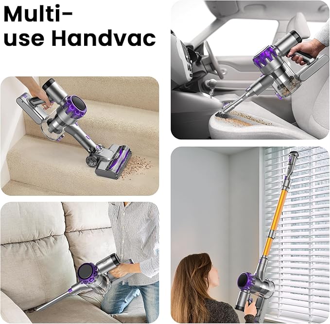 UML0 S3P Cordless Vacuum Cleaner, 45kPa Powerful Suction Vacuum Cleaners for Home, 55-Min Runtime Rechargeable Stick Vacuum, Self-Standing, for Pet Hair Carpet Hard Floor, LED Display