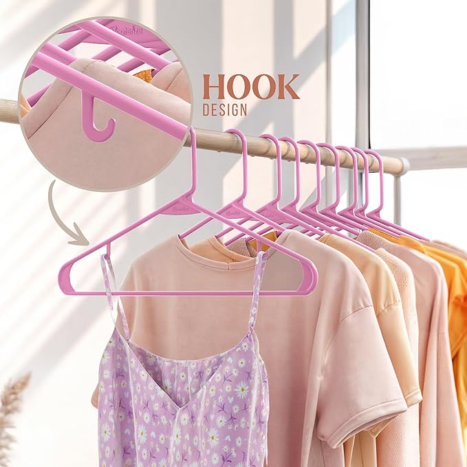 Plastic Hangers 20 Pack Pink - Clothes Hangers - Makes The Perfect Coat Hanger and General Space Saving Clothes Hangers for Closet - Percheros Ganchos para Colgar Ropa Hangars