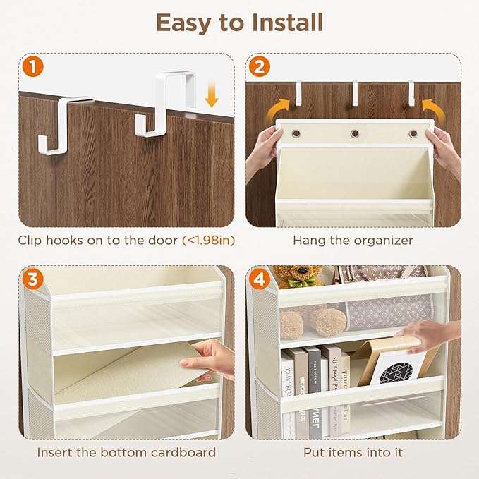 Mefirt Over The Door Organizer, 7 Tier Door Hanging Organizers with 7 Large Pockets 12 Side Pockets, Behind Door Storage Hanging Shelves for Closet Bathroom Bedroom Nursery