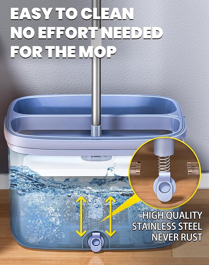 Flat Microfiber Mop and Bucket Set with Wringer, 360° Spin Mop for Floor & Wall Cleaning, 17.7x9in Wide Head, 4 Washable Pads, Hands-Free
