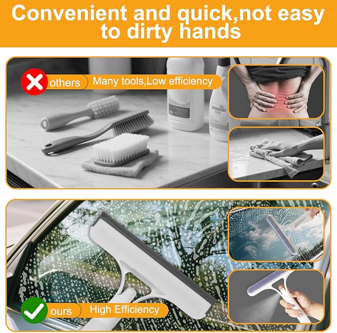 Pro 3 in 1 Window Cleaning Scraper with 2 Replaceable Cleaning Cotton Strips, 3 in 1 Spray Squeegee, Window Squeegee, Suitable for Cleaning Bathroom Glass, Mirrors, Car Windows (Blue)