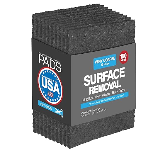 6" x 9" Non-Woven Surface Prep Scuff Pads for Wood, Metal, Surface Removal, Paint Stripping, Rust Removal, Deburring, Very Coarse Abrasive Pad for Woodworking - 150 Grit - 10 Pack (Black)