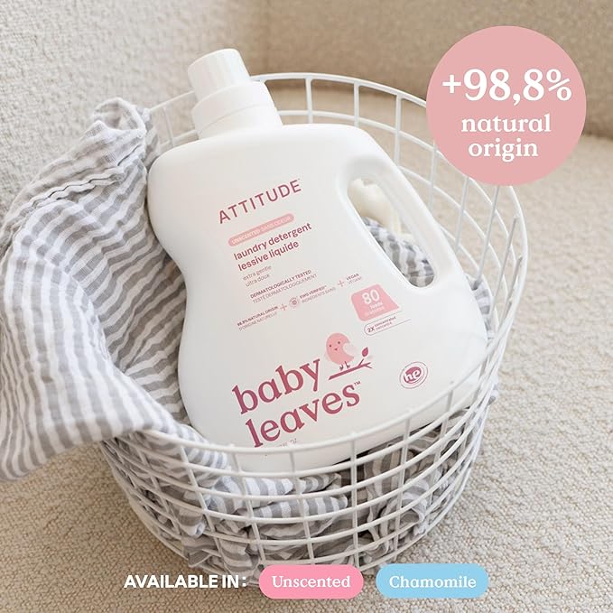 Bundle of ATTITUDE Baby Liquid Laundry Detergent and Fabric Softener, Plant and Mineral-Based Ingredients, HE Compatible, Vegan Household Products, Unscented, 80 Loads, 67.6 Fl Oz