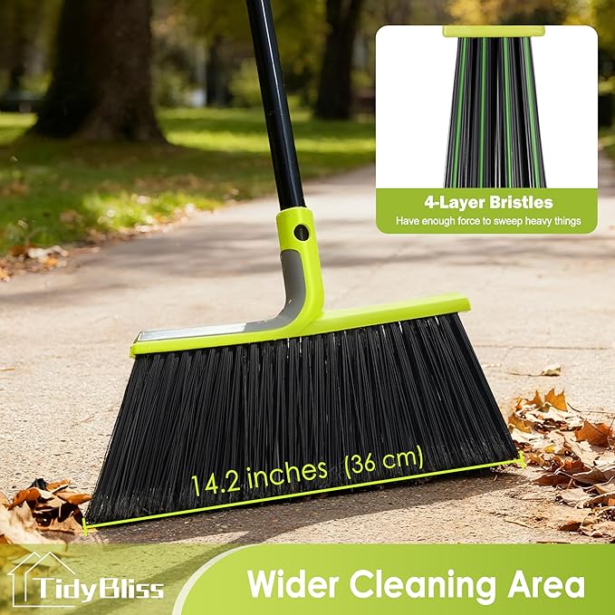 4 Packs Outdoor Broom Heavy Duty, 56 inches Tall Commercial Soft Bristle Angle Brush for Sweeping Outside Patio Garden Porch Deck Shop Restaurant Garage House Lobby Hardwood Floors (Green)