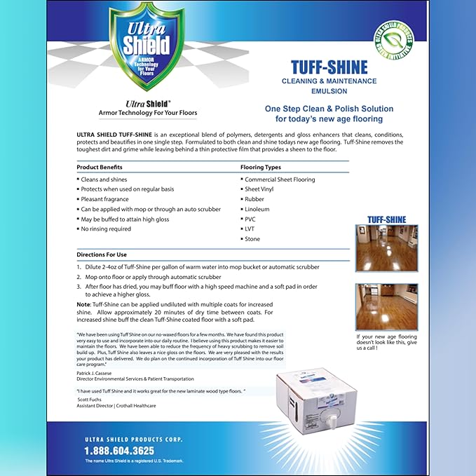 ULTRASHIELD ULTRA SHIELD TUFF-SHINE Clean Enhance and Protects Multi Surface Cleaner Floor Cleaner and Polish | Vinyl Floor Cleaner | Rejuvenate Floor | Laminate Floor Polish (1 Quartz Bottle)