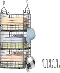Sonyabecca 3-Tier Hanging Closet Organizer, Foldable Cabinet Wire Storage Basket Bins with 5 S Hooks, Closet Shelves & Hanging Closet Shelf for Clothing, Sweaters, Handbags, Hats