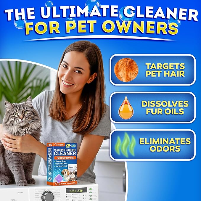 Washing Machine Cleaner Tablets for Pet Owners PRO – Front & Top Load HE Washers – 28 Tablets 1-Year Supply – Breaks Down Pet Hair Eliminates Odors & Buildup – Septic Safe Extra-Strength Deep Clean