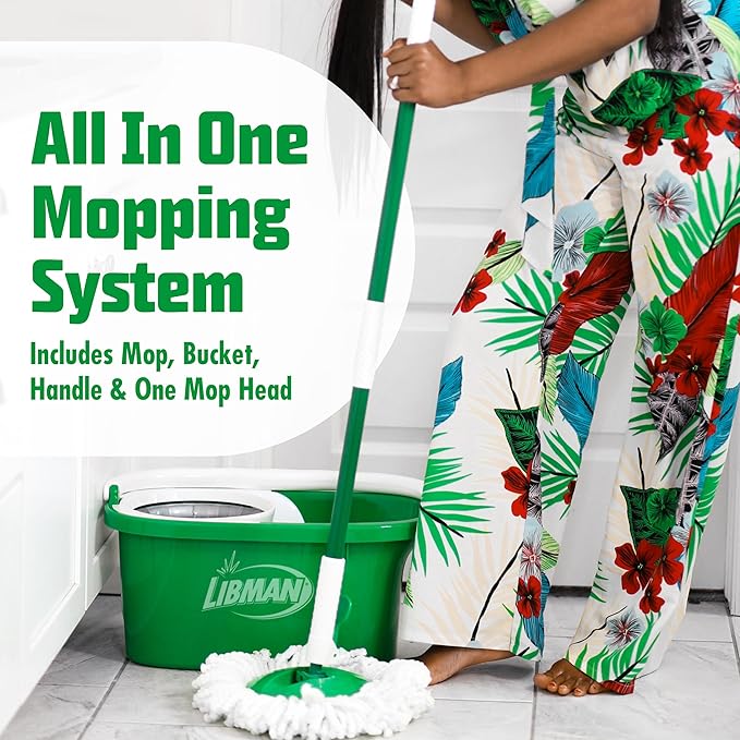Libman Tornado Spin Mop System | Mop and Bucket with Wringer Set | Mops for Floor Cleaning | 1 Mop Head Included