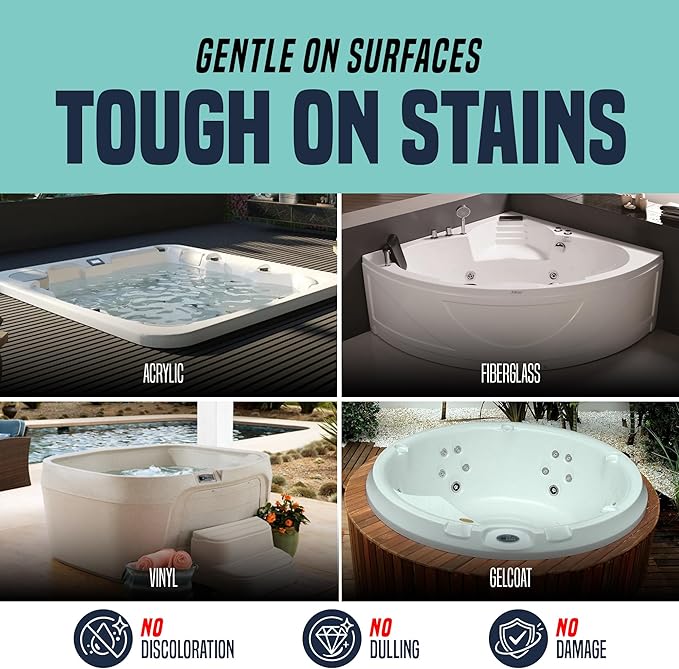 Hot Tub Surface Cleaner – Fast Acting Formula, Easy Spray & Wipe Use, For Acrylic, Vinyl, Fiberglass, Inflatable, Swim Spa & Jet Tubs, Removes Dirt, Grime & Waterline Residue – Made in USA, 16 oz