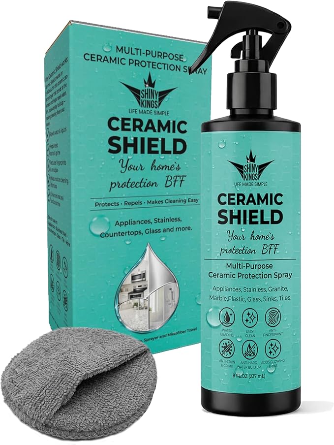 Ceramic Shield Ceramic Coating Spray for Home Surfaces – Anti-Fingerprint Hydrophobic Protection for Stainless Steel Appliances, Countertops, Glass & Shower Doors – Multi Surface Nano Ceramic Coating