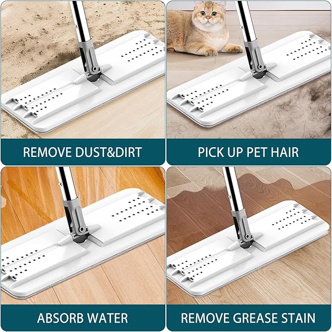 Mop Replacement Pads Compatible with JOYMOOP Flat Mop or Mop Bucket Set - Microfiber Flat Mop Pads for All 13" X 4.9" Squeeze Flat Floor Mop - Washable Mop Head Replacement (1+1 Pack)