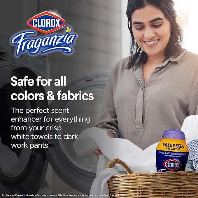 Clorox Fraganzia Laundry Scent Booster Crystals, In-Wash Fragrance Beads for Fresh-Smelling Clothes & Linens, Safe for All Fabrics & Colors, Easy-Pour Bottle, Dreamy Jasmine Scent, 70 Oz