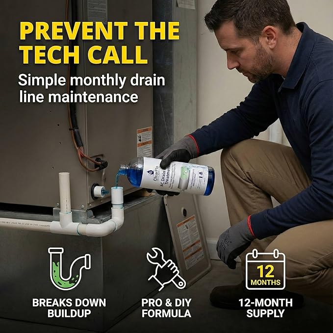 AC Drain Line Cleaner / 12 Month Supply | Safe Chlorine Free Non Toxic Formula with Natural Tea Tree Oil | HVAC Drain Line Solution for Tough Clogs & Buildup