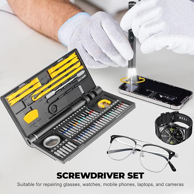 Electric Screwdriver Set, 71-in-1 Cordless Precision Screwdriver with LED Light, 5 Torque Settings (Max 0.6 N·m), 42 Magnetic Bits, Repair Tool Kit for Laptop, Phone (Elec-71 in 1)