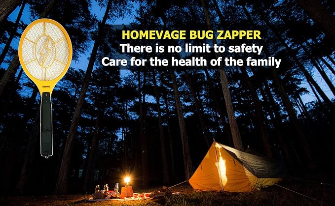 Electric Fly Swatter - Bug Zapper - Best High Voltage Handheld Mosquito Killer - Wasp, Fruit Fly, Insect Trap Racket for Indoor, Travel, Camping and Outdoor Control (2 AA Batteries Included)