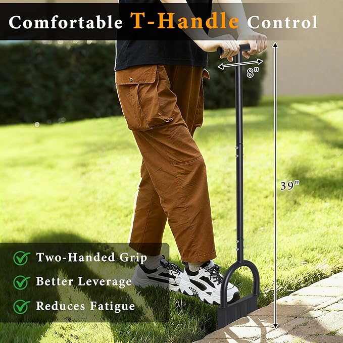 Manual Edger Lawn Tool, 39 Inch V-Shaped Garden Lawn Edger with Foot Pedal & T-Handle for Lawn Care, Heavy Duty Hand Lawn Edging for Driveway, Garden Bed, Sidewalk