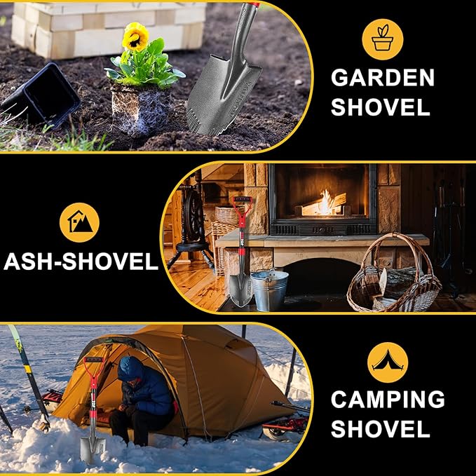 Mini Shovel Garden Small Digging Shovels with Fiberglass Handle for Digging, Camping, Survival, Kids, Car Use, 28 inches