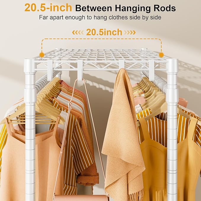 ULIFHOME P7 Rolling Clothes Rack, Clothing Racks for Hanging Clothes, Heavy Duty Garment Rack with Wheels, 3 Tiers Freestanding Portable Closet Rack 45''W × 20.5''D × 80.5''H, Max Load 480 lbs, White