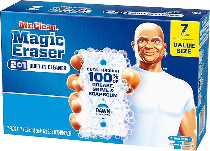 Mr. Clean Magic Eraser Foaming Sponge, All Purpose Cleaner, Dawn Cleaning Power, Wall, Sneaker, Oven Cleaner, Kitchen, Bathroom, Shower Cleaning Supplies, Scrubber, Ultra Foamy, 7ct