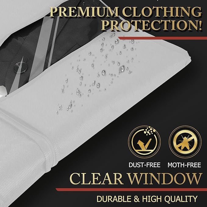 Hleelomi 40-inch Suit Bag Garment Bag for Travel and Storage, Garment Bags for Hanging Clothes with Zipper and Visible Transparent Window, White 1 pack