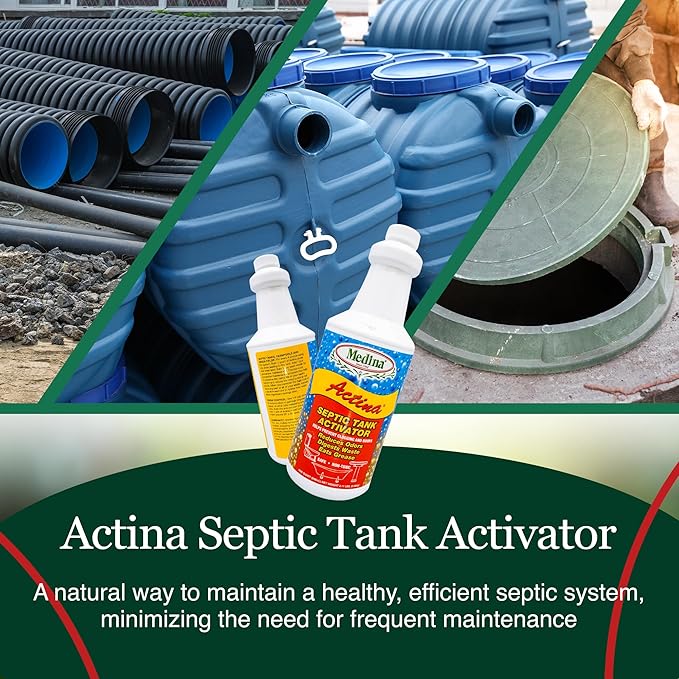 Medina Actina Toilet Clog Remover - Natural Sink Drain Cleaner Liquid for Effective Waste Digestion and Odor Control - Reduced Maintenance in Shower Drain Clog Remover (32 OZ)