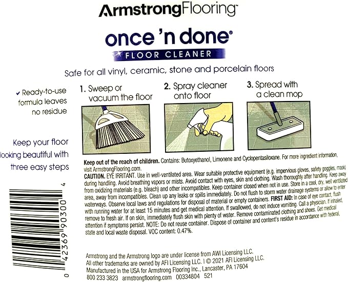 Armstrong Flooring S-334 Once'n Done Resilient and Ceramic Floor Cleaner Spray 32 Fl oz