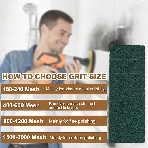 uxcell 5Pcs Scrubber Scouring Pad, 5.9 x 3.9 Inch 180 Grits Drill Power Brush Rectangle Scrub Pads Discs Polishing Pad for Household Furniture Automotive Cleaning, Green