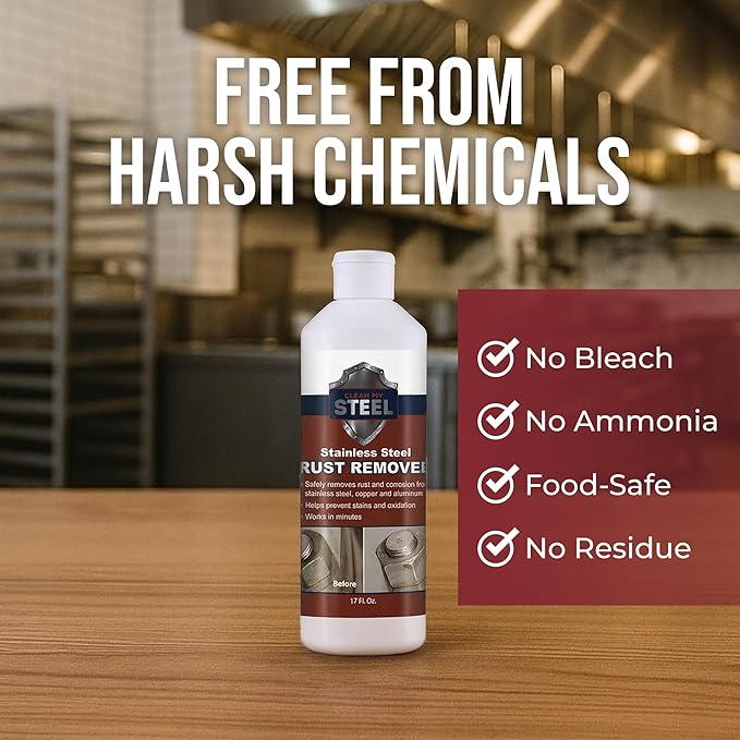 Innoshine B570 Stainless Steel Rust Remover and Stain Cleaner | NSF Approved | Non-Toxic & Food Safe | Quickly Cleans Commercial Equipment, Appliances, Grills, Sinks, and Tools - 1 liter