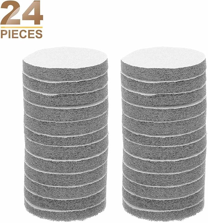 HARFINGTON 24pcs Scrubber Scouring Pads 800 Grits 3 Inch Drill Power Brush Hoop and Loop Surface Conditioning Disc Drill Scuffing Disc Scrub Pads for Home Kitchen Cleaning, Gray