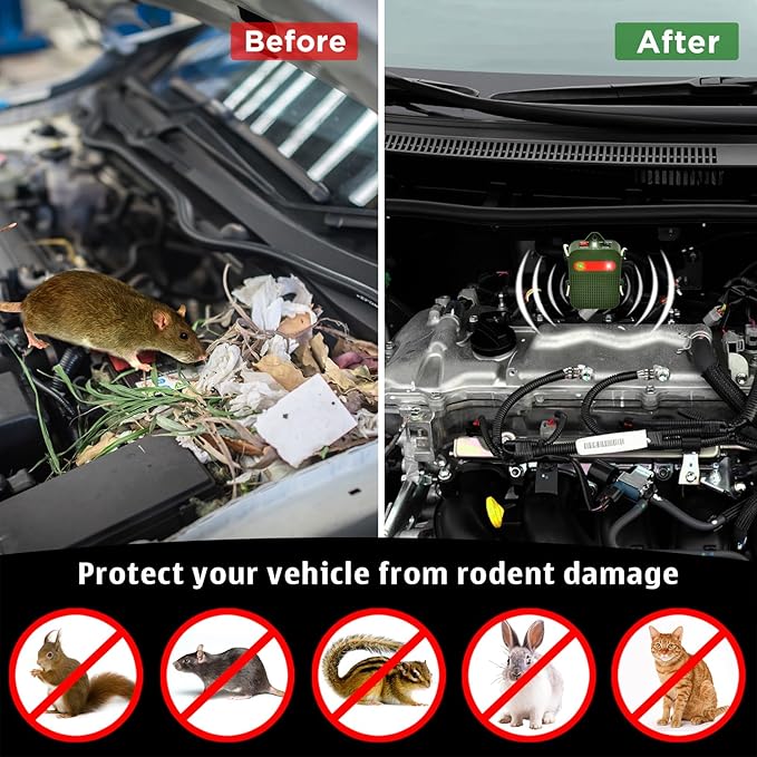 Mouse Repellent Battery Operated Ultrasonic Rodent Repellent for Car Engine Get Rid of Mice Rats from Attic Garage Vehicle Indoor Under Hood Rodent Repeller Pack of 2