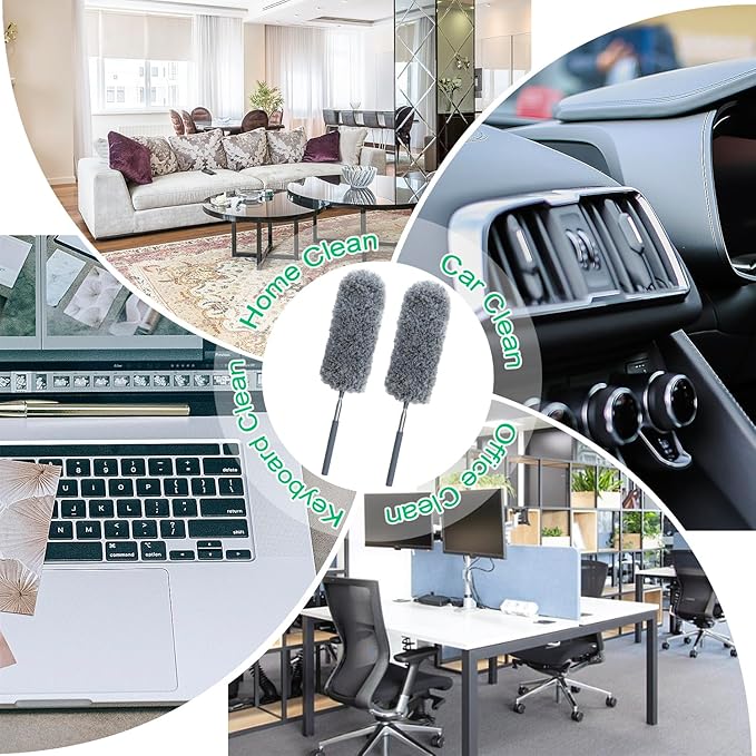 2 Pack Microfiber Duster for Cleaning, Small Dusters with Microfiber Head, Extendable Pole, Hand Washable, Cleaning Supplies for Office, Car, Window, Furniture