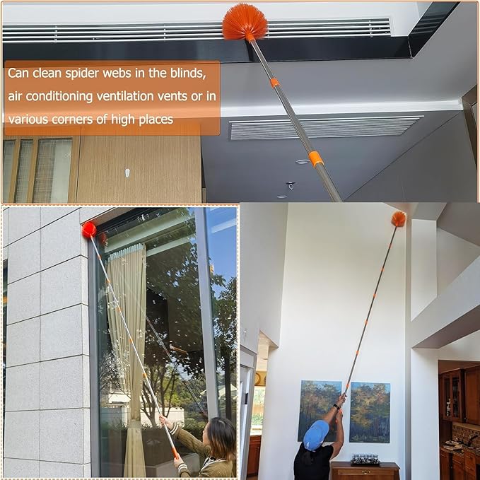 20+ Feet High Reach Dusting Kit with 3-14 ft Extension Pole //2 in 1 Window Cleaning Kit // High Ceiling Duster // Cobweb Microfiber Duster // Outdoor & Indoor Extendable Duster Cleaning Kit