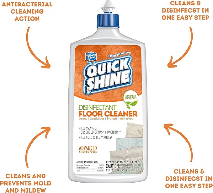 Quick Shine Disinfectant Floor Cleaner 27oz | Hospital Level Disinfectant Kills 99.9% Germs & Bacteria | Cleans w/Power of Hydrogen Peroxide & No Harsh Chemicals | Streak Free & Zero Residue