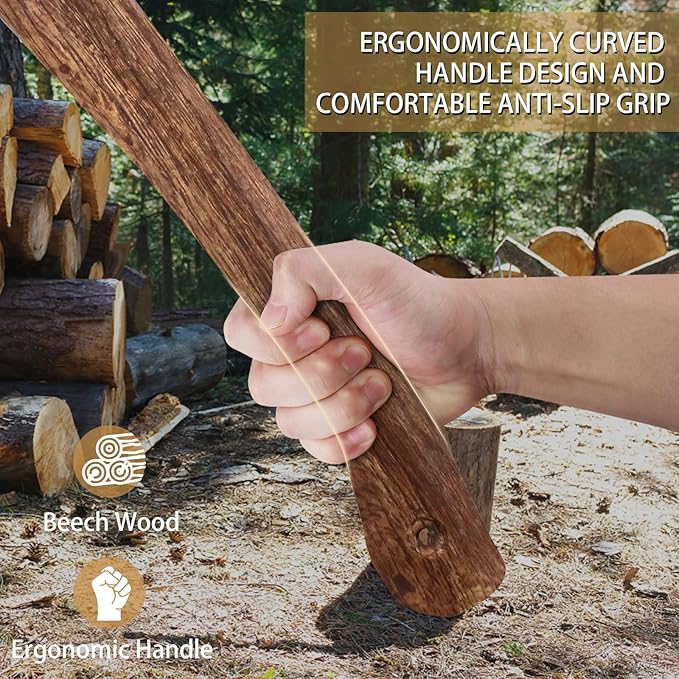 Camping Hatchet -Chopping Axe with Leather Sheath, 14.4" Forged Carbon Steel Wood Splitting Axe for Chopping Camping Survival