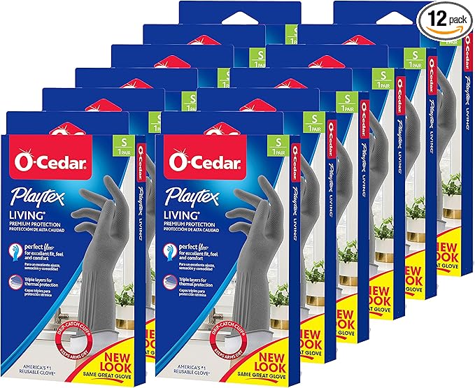 PLAYTEX Living Reuseable Rubber Cleaning Gloves (Small, 12 Pack), Premium Protection Reusable Household Gloves