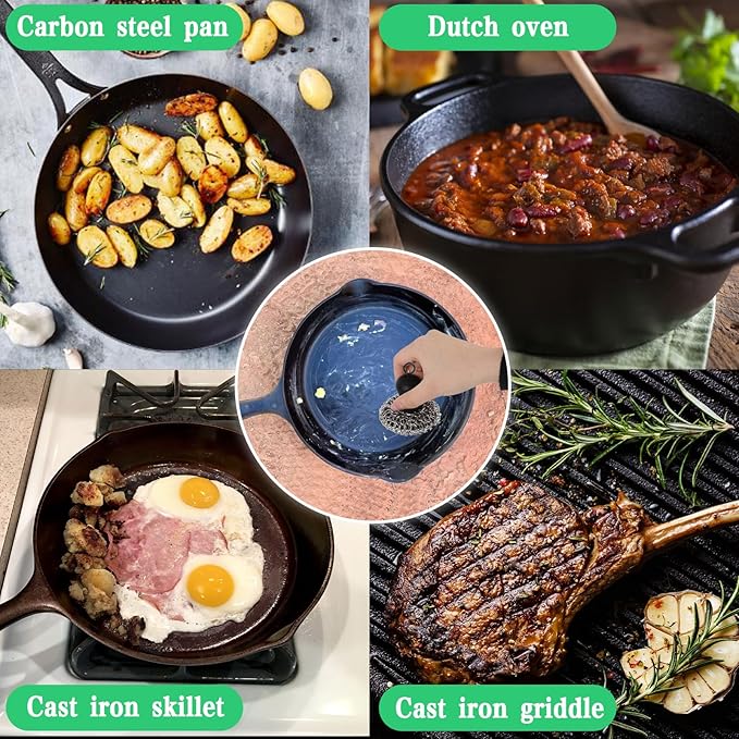 Cast Iron Cleaner Scrubber with Pan Scraper, Upgraded Chain Mail Scrubber Cast Iron Cleaning Kit, Metal Chainmail Scrubbing Sponge Scrub Brush to Clean Pan, Skillet, Grill, Dutch Oven, Wok