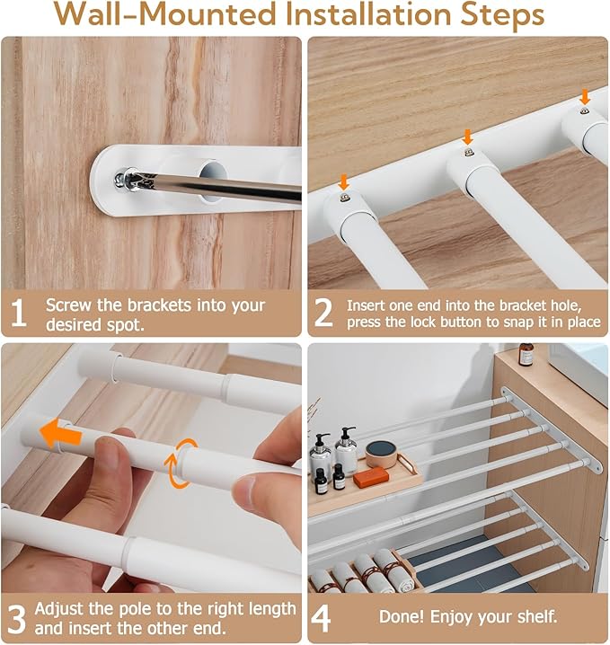 VanlonPro Expandable Closet Shelf Wall-Mounted Metal Storage Rack Adjustable Closet Rod DIY Divider Separator Space Saving for Cabinet Wardrobe Cupboard Kitchen Pantry Cupboard, 31.4-42 Inches